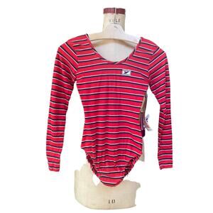 Vidal Sassoon Women's One Piece Bodysuit Stretch Long Sleeve Red Size M